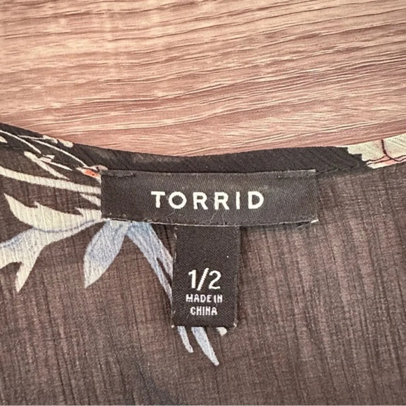 Torrid Chiffon Kimono Top Black Floral Print Fringe Open Sheer Plus Size 1X 2X - Picture 7 of 10